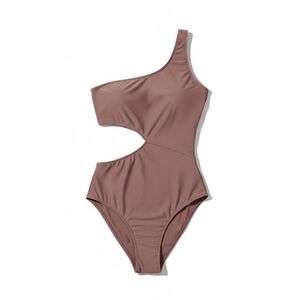 Cupshe -One Shoulder Cut‎ Out Swimsuit Womens Mauve Ribbed Texture Beach Pool